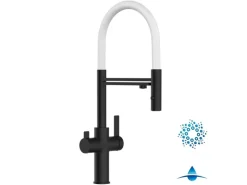 VIZIO 4 Wege Wasserhahn Küchenarmatur FC mit 360° Schwenkbarem Auslauf Abnehmbare 2 Strahl Handbrause Schwarz Matt Weiß