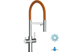 VIZIO 4 Wege Wasserhahn Küchenarmatur FC mit 360° Schwenkbarem Auslauf Abnehmbare 2 Strahl Handbrause Verchromt Orange