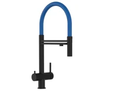 VIZIO 3 Wege Wasserhahn Küchenarmatur Edelstahl Massiv mit 360° Schwenkbarem Auslauf und Abnehmbare 2 Strahl Handbrause PVD Schwarz Matt Blau