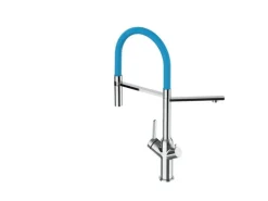 VIZIO 3 Wege Wasserhahn Küchenarmatur BOD mit 360° Schwenkbarem Auslauf Abnehmbare 2 Strahl Handbrause Verchromt   Hellblau