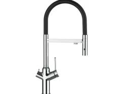 VIZIO 4 Wege Wasserhahn Küchenarmatur BOD mit 360° Schwenkbarem Auslauf Abnehmbare 2 Strahl Handbrause Verchromt Schwarz