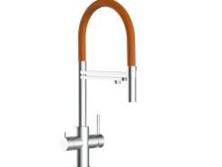 VIZIO 5 Wege Wasserhahn Küchenarmatur Edelstahl Massiv mit 360° Schwenkbarem Auslauf Abnehmbare 2 Strahl Handbrause Gebürstet Orange