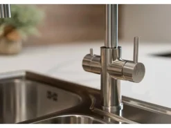 VIZIO 5 Wege Wasserhahn Küchenarmatur Edelstahl Massiv mit 360° Schwenkbarem Auslauf Abnehmbare 2 Strahl Handbrause Gebürstet Orange