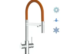 VIZIO 5 Wege Wasserhahn Küchenarmatur Edelstahl Massiv mit 360° Schwenkbarem Auslauf Abnehmbare 2 Strahl Handbrause Gebürstet Orange