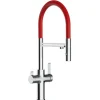 VIZIO 4 Wege Wasserhahn Küchenarmatur FC mit 360° Schwenkbarem Auslauf Abnehmbare 2 Strahl Handbrause Verchromt   Rot