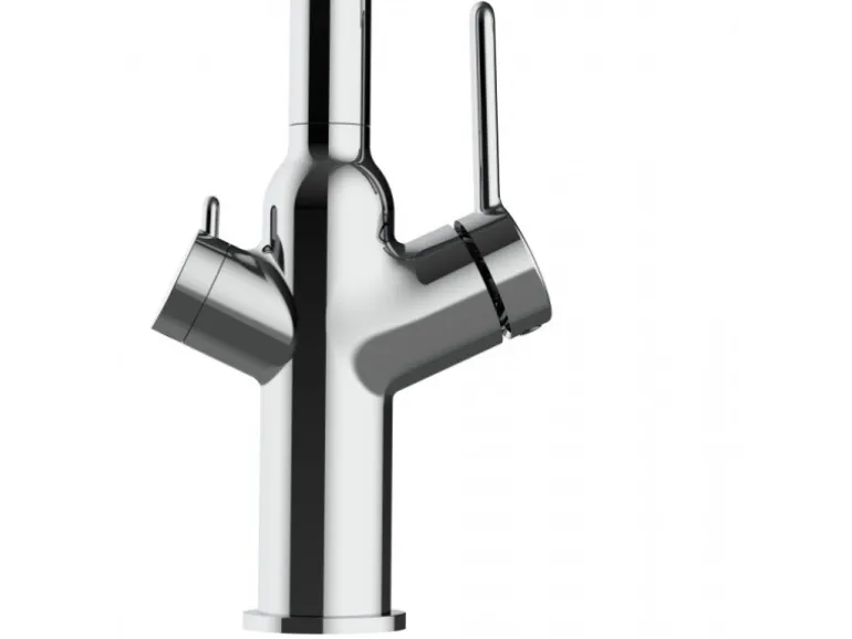 VIZIO 4 Wege Wasserhahn Küchenarmatur BOD mit 360° Schwenkbarem Auslauf Abnehmbare 2 Strahl Handbrause Verchromt Türkis