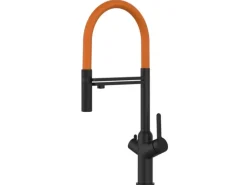 VIZIO 4 Wege Wasserhahn Küchenarmatur BOD mit 360° Schwenkbarem Auslauf Abnehmbare 2 Strahl Handbrause Schwarz Matt Orange