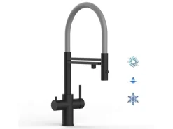 VIZIO 5 Wege Wasserhahn Küchenarmatur Edelstahl Massiv mit 360° Schwenkbarem Auslauf Abnehmbare 2 Strahl Handbrause PVD Schwarz Matt Grau