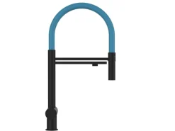 VIZIO 3 Wege Wasserhahn Küchenarmatur Edelstahl Massiv mit 360° Schwenkbarem Auslauf und Abnehmbare 2 Strahl Handbrause PVD Schwarz Matt Hellblau