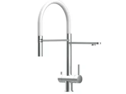 VIZIO 3 Wege Wasserhahn Küchenarmatur Edelstahl Massiv mit 360° Schwenkbarem Auslauf Abnehmbare 2 Strahl Handbrause Gebürstet Weiß