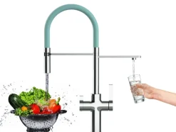 VIZIO 3 Wege Wasserhahn Küchenarmatur FC mit 360° Schwenkbarem Auslauf Abnehmbare 2 Strahl Handbrause Verchromt Türkis