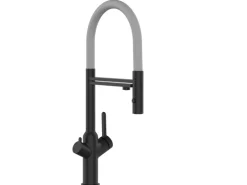 VIZIO 4 Wege Wasserhahn Küchenarmatur BOD mit 360° Schwenkbarem Auslauf Abnehmbare 2 Strahl Handbrause Schwarz Matt   Grau