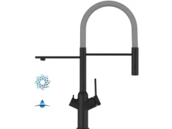 VIZIO 4 Wege Wasserhahn Küchenarmatur BOD mit 360° Schwenkbarem Auslauf Abnehmbare 2 Strahl Handbrause Schwarz Matt   Grau