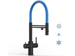VIZIO 5 Wege Wasserhahn Küchenarmatur Edelstahl Massiv mit 360° Schwenkbarem Auslauf Abnehmbare 2 Strahl Handbrause PVD Schwarz Matt Blau
