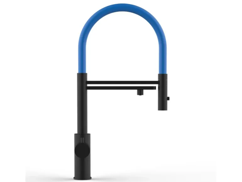 VIZIO 5 Wege Wasserhahn Küchenarmatur Edelstahl Massiv mit 360° Schwenkbarem Auslauf Abnehmbare 2 Strahl Handbrause PVD Schwarz Matt Blau