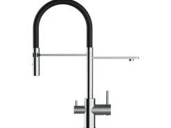 VIZIO 3 Wege Wasserhahn Küchenarmatur FL mit 360° Schwenkbarem Auslauf Abnehmbare 2 Strahl Handbrause Verchromt Schwarz