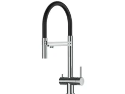 VIZIO 3 Wege Wasserhahn Küchenarmatur Edelstahl Massiv mit 360° Schwenkbarem Auslauf Abnehmbare 2 Strahl Handbrause Hochglanz Schwarz