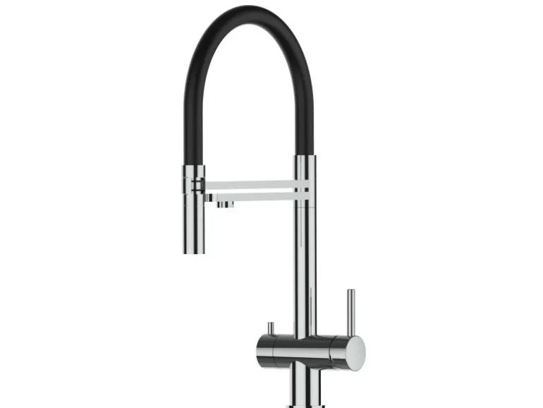 VIZIO 3 Wege Wasserhahn Küchenarmatur Edelstahl Massiv mit 360° Schwenkbarem Auslauf Abnehmbare 2 Strahl Handbrause Hochglanz Schwarz