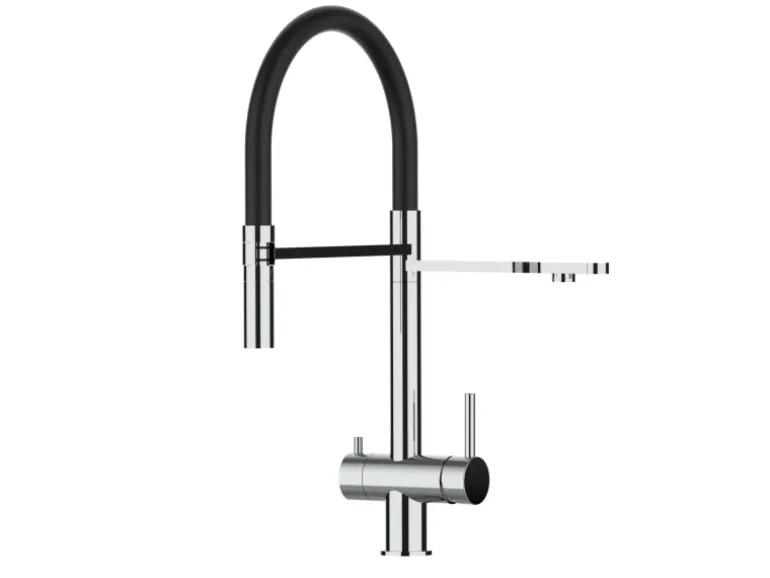 VIZIO 3 Wege Wasserhahn Küchenarmatur Edelstahl Massiv mit 360° Schwenkbarem Auslauf Abnehmbare 2 Strahl Handbrause Hochglanz Schwarz