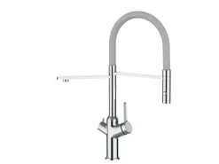 VIZIO 4 Wege Wasserhahn Küchenarmatur BOD mit 360° Schwenkbarem Auslauf Abnehmbare 2 Strahl Handbrause Verchromt Grau