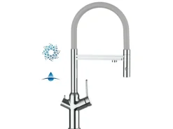 VIZIO 4 Wege Wasserhahn Küchenarmatur BOD mit 360° Schwenkbarem Auslauf Abnehmbare 2 Strahl Handbrause Verchromt Grau