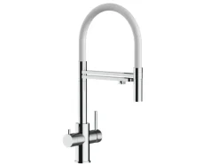 VIZIO 5 Wege Wasserhahn Küchenarmatur Edelstahl Massiv mit 360° Schwenkbarem Auslauf Abnehmbare 2 Strahl Handbrause Hochglanz Weiß