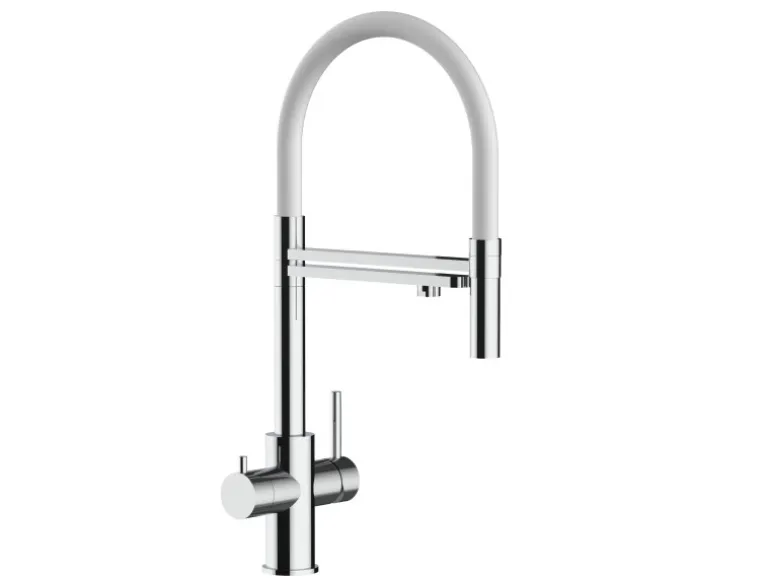 VIZIO 5 Wege Wasserhahn Küchenarmatur Edelstahl Massiv mit 360° Schwenkbarem Auslauf Abnehmbare 2 Strahl Handbrause Hochglanz Weiß