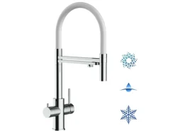 VIZIO 5 Wege Wasserhahn Küchenarmatur Edelstahl Massiv mit 360° Schwenkbarem Auslauf Abnehmbare 2 Strahl Handbrause Hochglanz Weiß