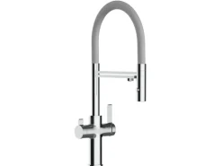 VIZIO 4 Wege Wasserhahn Küchenarmatur FC mit 360° Schwenkbarem Auslauf Abnehmbare 2 Strahl Handbrause Verchromt Grau