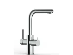 VIZIO Kurzversion 5 Wege Wasserhahn Küchenarmatur Edelstahl Massiv mit 360° Schwenkbarem L Auslauf Hochglanz Poliert