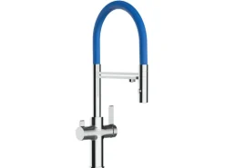 VIZIO NIEDERDRUCK 3 Wege Wasserhahn Küchenarmatur FC mit 360° Schwenkbarem Auslauf Abnehmbare 2 Strahl Handbrause Verchromt   Blau