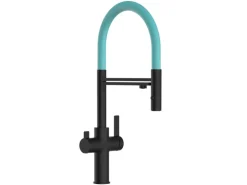 VIZIO NIEDERDRUCK 3 Wege Wasserhahn Küchenarmatur FC mit 360° Schwenkbarem Auslauf Abnehmbare 2 Strahl Handbrause Schwarz Matt Türkis