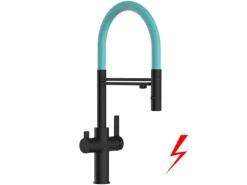 VIZIO NIEDERDRUCK 3 Wege Wasserhahn Küchenarmatur FC mit 360° Schwenkbarem Auslauf Abnehmbare 2 Strahl Handbrause Schwarz Matt Türkis