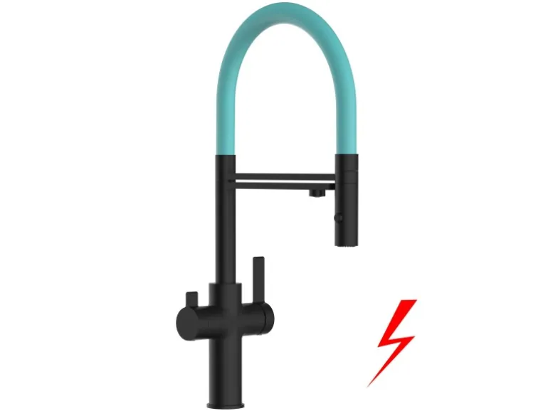 VIZIO NIEDERDRUCK 3 Wege Wasserhahn Küchenarmatur FC mit 360° Schwenkbarem Auslauf Abnehmbare 2 Strahl Handbrause Schwarz Matt Türkis