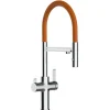VIZIO NIEDERDRUCK 3 Wege Wasserhahn Küchenarmatur FC mit 360° Schwenkbarem Auslauf Abnehmbare 2 Strahl Handbrause Verchromt   Orange
