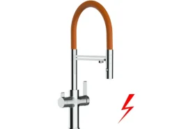 VIZIO NIEDERDRUCK 3 Wege Wasserhahn Küchenarmatur FC mit 360° Schwenkbarem Auslauf Abnehmbare 2 Strahl Handbrause Verchromt Orange