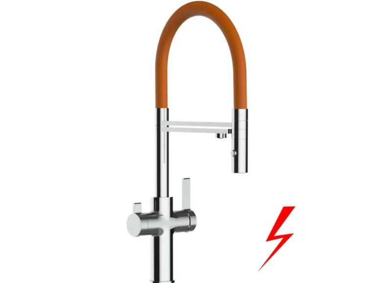 VIZIO NIEDERDRUCK 3 Wege Wasserhahn Küchenarmatur FC mit 360° Schwenkbarem Auslauf Abnehmbare 2 Strahl Handbrause Verchromt Orange