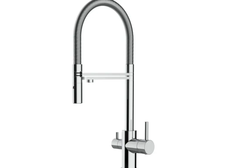 VIZIO NIEDERDRUCK 3 Wege Wasserhahn Küchenarmatur FL mit 360° Schwenkbarem Auslauf Abnehmbare 2 Strahl Handbrause Verchromt