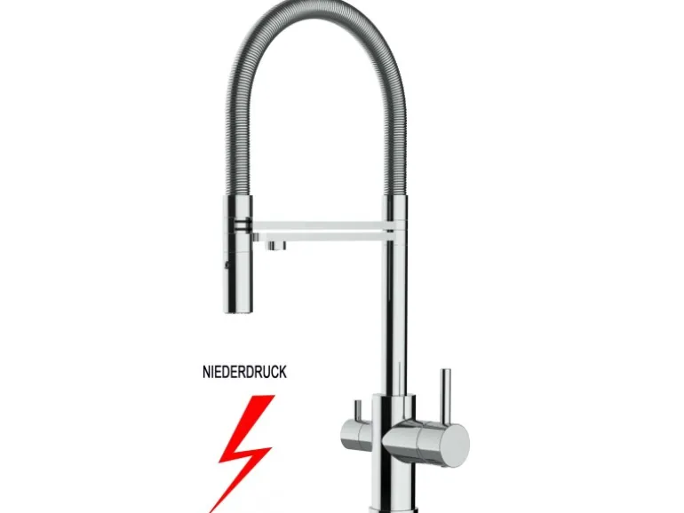 VIZIO NIEDERDRUCK 3 Wege Wasserhahn Küchenarmatur FL mit 360° Schwenkbarem Auslauf Abnehmbare 2 Strahl Handbrause Verchromt