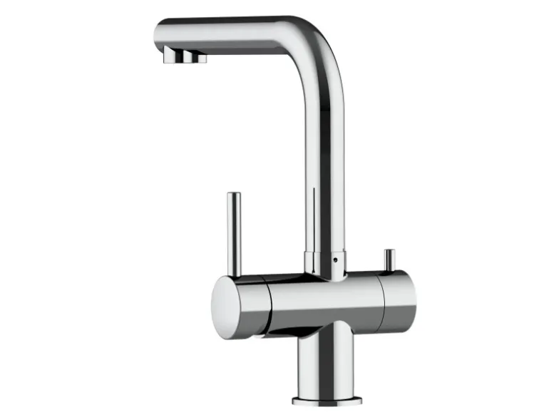 VIZIO NIEDERDRUCK 3 Wege Wasserhahn Küchenarmatur Edelstahl Massiv 360° Schwenkbarem L Auslauf Hochglanz Poliert