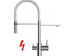 VIZIO NIEDERDRUCK 3 Wege Wasserhahn Küchenarmatur FL mit 360° Schwenkbarem Auslauf Abnehmbare 2 Strahl Handbrause Verchromt Weiß
