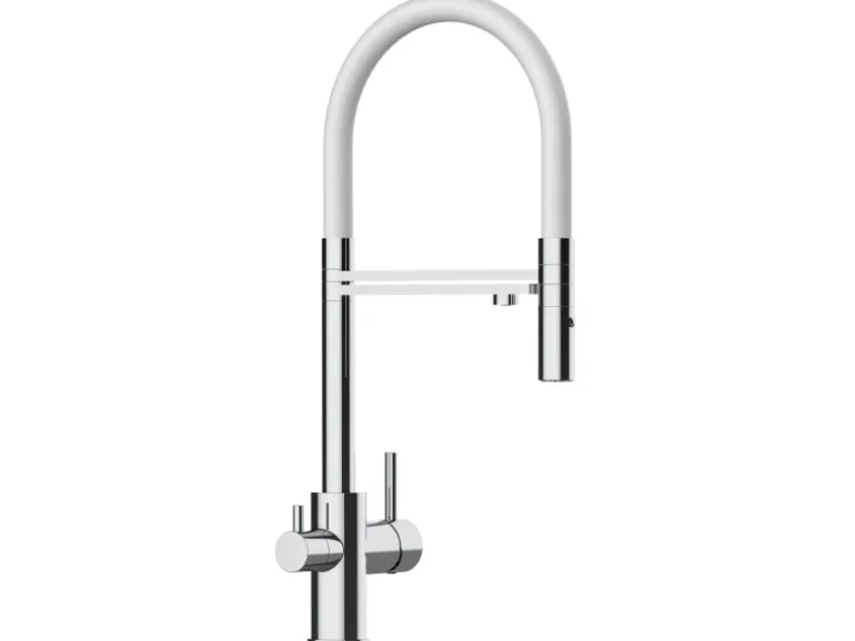 VIZIO NIEDERDRUCK 3 Wege Wasserhahn Küchenarmatur FL mit 360° Schwenkbarem Auslauf Abnehmbare 2 Strahl Handbrause Verchromt Weiß
