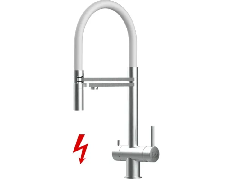 VIZIO NIEDERDRUCK 3 Wege Wasserhahn Küchenarmatur Edelstahl Massiv mit 360° Schwenkbarem Auslauf Abnehmbare 2 Strahl Handbrause Gebürstet Weiß