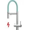 VIZIO Niederdruck 3 Wege Wasserhahn Küchenarmatur Edelstahl Massiv mit 360° Schwenkbarem Auslauf Abnehmbare 2 Strahl Handbrause Gebürstet   Türkis