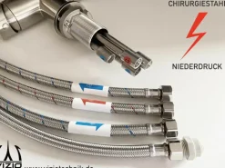 VIZIO NIEDERDRUCK 3 Wege Wasserhahn Küchenarmatur Edelstahl Massiv mit 360° Schwenkbarem Auslauf Abnehmbare 2 Strahl Handbrause Gebürstet Rot