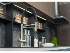 VIZIO NIEDERDRUCK 3 Wege Wasserhahn Küchenarmatur Edelstahl Massiv mit 360° Schwenkbarem Auslauf Abnehmbare 2 Strahl Handbrause Gebürstet Rot