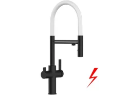 VIZIO NIEDERDRUCK 3 Wege Wasserhahn Küchenarmatur FC mit 360° Schwenkbarem Auslauf Abnehmbare 2 Strahl Handbrause Schwarz Matt Weiß