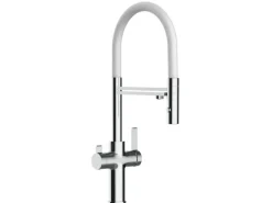 VIZIO NIEDERDRUCK 3 Wege Wasserhahn Küchenarmatur FC mit 360° Schwenkbarem Auslauf Abnehmbare 2 Strahl Handbrause Verchromt Weiß
