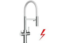 VIZIO NIEDERDRUCK 3 Wege Wasserhahn Küchenarmatur FC mit 360° Schwenkbarem Auslauf Abnehmbare 2 Strahl Handbrause Verchromt Weiß