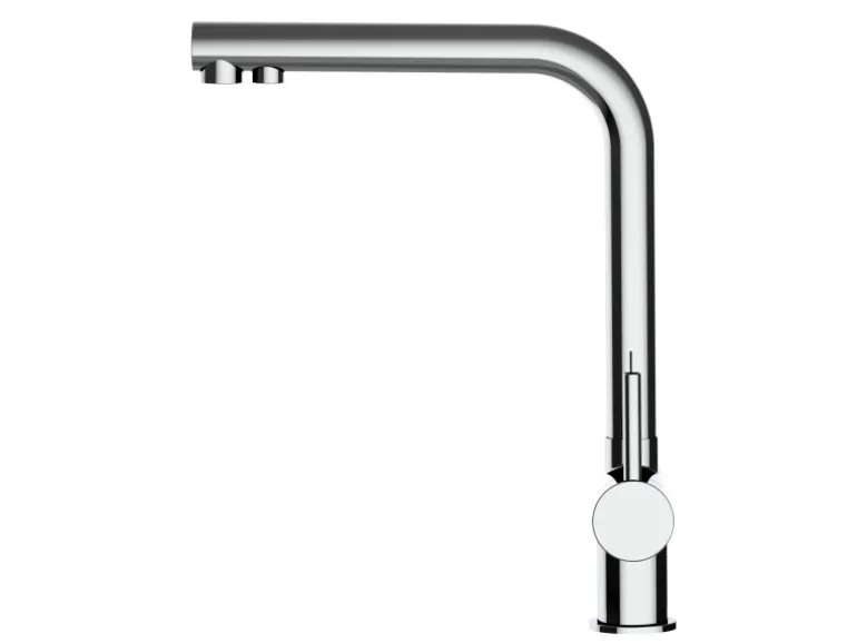 VIZIO NIEDERDRUCK 3 Wege Wasserhahn Küchenarmatur Edelstahl Massiv 360° Schwenkbarem L Auslauf Hochglanz Poliert